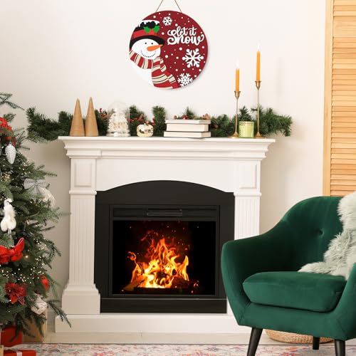 JarThenaAMCS Christmas Winter Welcome Door Sign Xmas Red Snowman Snowflake Wooden Front Door Hanging Sign 3D Round Outdoor Hanger for Party Home Wall Porch Decorations, 12 Inch - style: Snowman