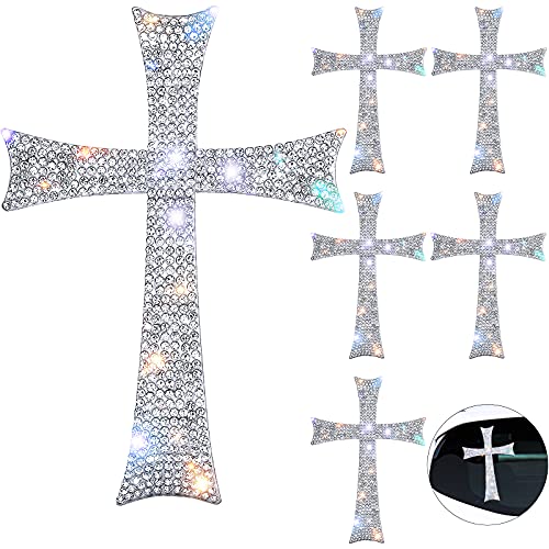 Frienda 6 Pcs Silver Cross Car Decals Waterproof Rhinestone Bling