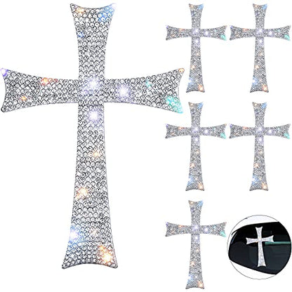 Frienda 6 Pcs Silver Cross Car Decals Waterproof Rhinestone Bling