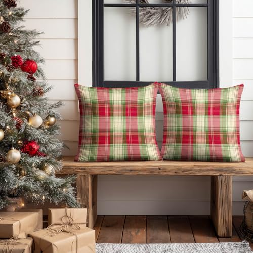 HOMETITUTE Set of 2 Christmas Plaid Throw Pillow Covers 18x18 Inch - color: Christmas Throw Pillow Covers #01