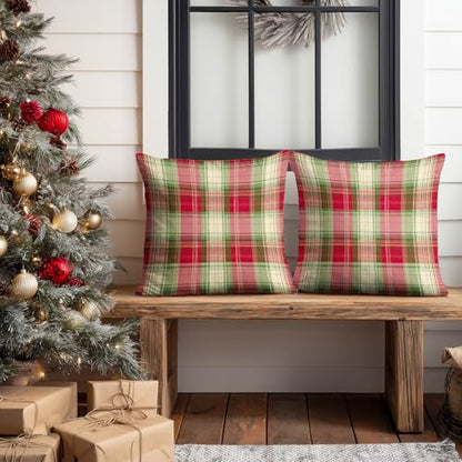 HOMETITUTE Set of 2 Christmas Plaid Throw Pillow Covers 18x18 Inch - color: Christmas Throw Pillow Covers #01