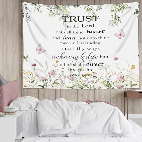 EOBTAIN Bible Verse Plant Tapestry Floral Butterfly Wall Tapestry,60x40 In - color: Pink Green, size: 40"L x 60"W