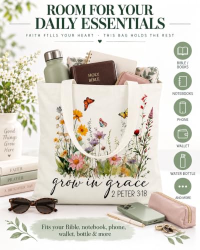 Christian Gifts Canvas Tote Bag Aesthetic for Women - style: Grow in Grace
