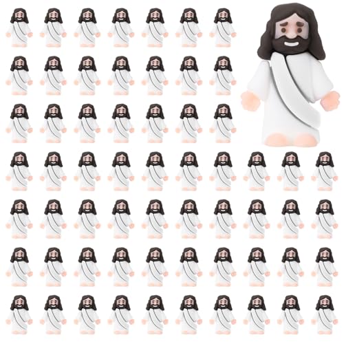 Bememo 100 Pcs Jesus Toys Original Design Mini Rubber Little Jesus Figurine to Hide and Seek Religious Party Favors Sunday School Craft Baptism Gifts for Easter Egg Stuffers(White) - color: White