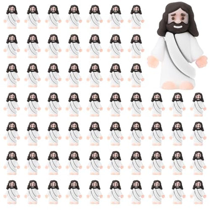 Bememo 100 Pcs Jesus Toys Original Design Mini Rubber Little Jesus Figurine to Hide and Seek Religious Party Favors Sunday School Craft Baptism Gifts for Easter Egg Stuffers(White) - color: White