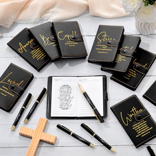 Spakon 10 Sets Christian Notebook with Pen Set, Bible Verse, Black - color: Black, size: Bible Verse
