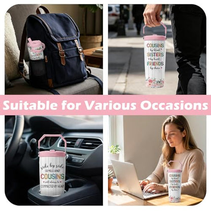 Hiboss Cousin Gifts for Women, Cousin Tumbler with Handle and Flip Straw 28oz, Insulated Stainless Steel Travel Cup Mug, Birthday Gifts for Female Cousins Sisters Friends - color: Cousin