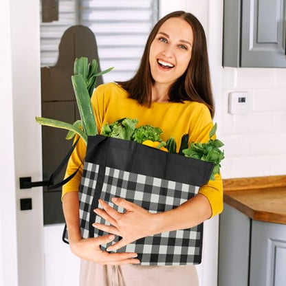 Reusable Grocery Shopping Bags 10 Pack Large Foldable Tote Bags Bulk - color: Plaid: Black,black,cyan,grey,blue