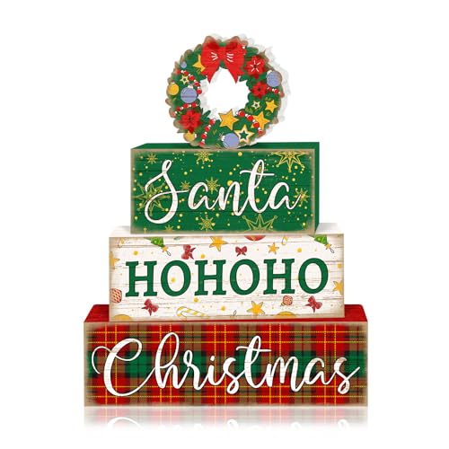 Britimes Christmas Santa Tiered Tray Decor Set, 4 Pack, Wooden Table Sign - style: Wreath Christmas