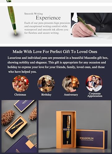 Hand Crafted Masonlin Series Ballpoint Luxury Pen, Yellow Green Maple Burl Wood With Golden Titanium Fine Writing Instrument, Elegant Writing Pen With Gift Box - color: Green