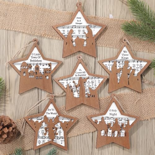 Shellwei 24 Pcs Christmas Wooden Nativity Ornaments Set Bulk Gift - style: Star
