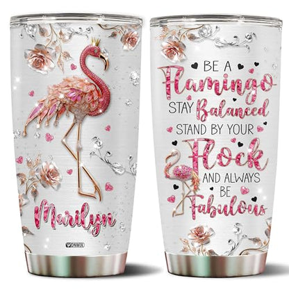 Personalized Flamingo Tumbler Gifts for Women Travel Cup Coffee Mug Gift for Mom Daughter Girls Sister Animal Lovers Insulated Stainless Steel 20oz With Lid - color: Flamingo