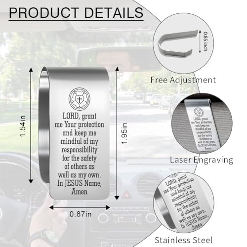 Lord Grant Me Your Protection Engraved Stainless Steel Car Visor Clip, Inspirational Guardian Angel Safe Driving Gifts for Family Friend Driver Traveller, Sweet 16 Birthday Gifts for New Driver - color: silver020