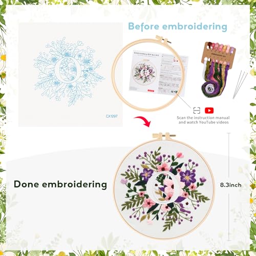 Zerzsy 7.87 '' Embroidery Kits Plant Flower Leaf English Letter Patterns for Beginners Adults, Easy to Learn Cross Stitch Kit for Home Office Decor - color: Letter O