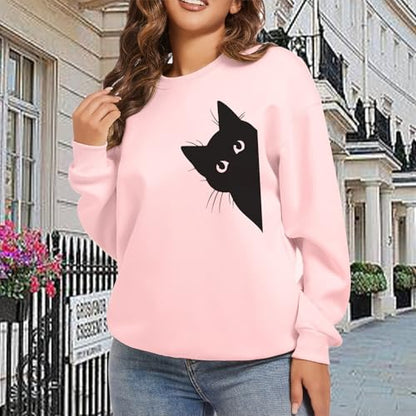 Cat Sweatshirts for Women Graphic Print Sweatshirt Funny Long Sleeve Shirt Cute Pullover Lightweight Hoodie Tops - color: Pink, size: Medium