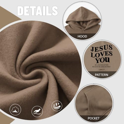 Wrenpies Christian Jesus Love You Hoodie for Men Jesus Is King Faith Religious Bible Verse Hoodies Graphic Fleece Sweatshirt - color: Coffee, size: Small