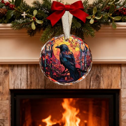 Gothic Crow Ornament for Christmas Tree - Goth Witchy Raven Stained Glass Christmas Ornaments, Unique Crow Gifts Idea - color: Blgs006