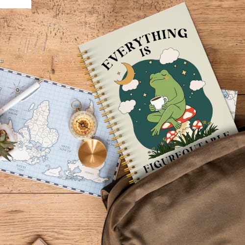 JMICTUB Everything Is Figureoutable Frog Inspirational Spiral Notebook 5.5x8.3, Mental Health Frog Coffee Hardcover Lined Journal - color: Spiral notebook-09