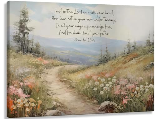 YOXORDQ Bible Verses Proverbs 3：5-6 Canvas Wall Art,16x12in - color: Scripture Flower, size: 16"L x 12"W