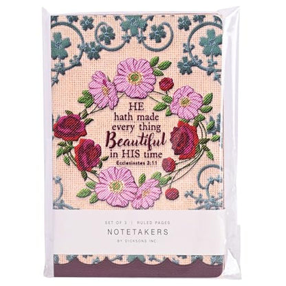 Dicksons Christian Notetaker Journal Set of 3 – Ruled Pages, He Hath Made Everything Beautiful Assorted Scripture Cover Designs, Inspirational Notebook Set for Bible Study, Prayer & Notes