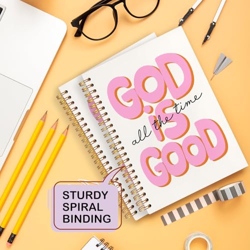 God Is Good Motivational Christian Notebooks, Pink Prayer Journal Office Supplies Gifts for Desk Woman Men, Bible Hardcover Spiral Journaling Notebook, 5.5x8.3 Inch - color: all the time