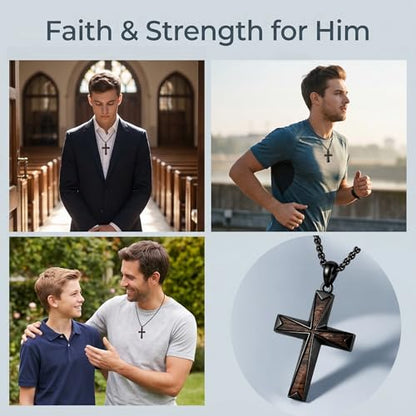 Cross Necklace for Men 925 Sterling Silver Cross Ebony Wooden Ankh Raven Praying Hands Crucifix Amulet Religious Jewelry Gifts for Men Women - color: Cross2