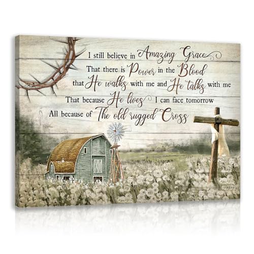 Snlihc Wrapped Canvas Christian Barn Windmill Church Wall Art 12x16 in - color: Scripture, size: 16"L x 12"W