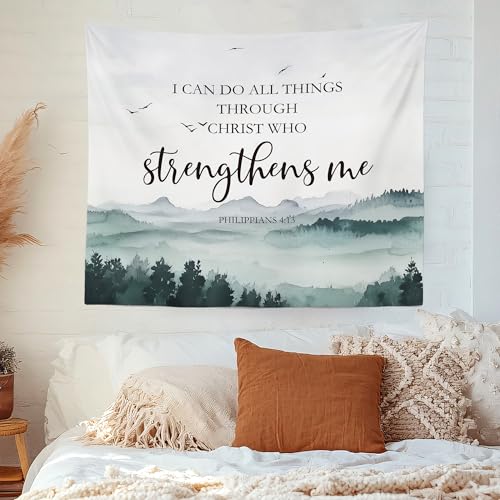 MNASAIOO Christian Mountian Wall Tapestry Hanging for Bedroom,Bible Verse I Can Do All The Things through Christ Who Strengthens Me Tapestry,Rustic Tapestries Wall Decor for Living Prayer Room 50x60in - color: strengthens