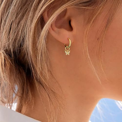 DAILY VIBES Cute Butterfly Star Cross Heart CZ Dangle Earrings for Women - color: Gold Butterfly CZ
