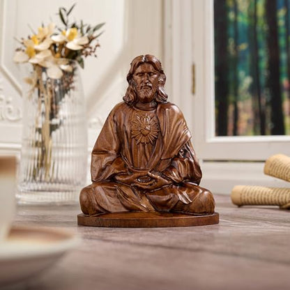 Jesus Figurine，Wooden Statue of Jesus Meditating - color: Jesus-b, size: 4 Inch