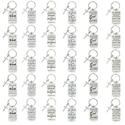 kilofly Christian Inspirational Bible Verse Keychain Gift Cross Charm - style: Faith-silver-30