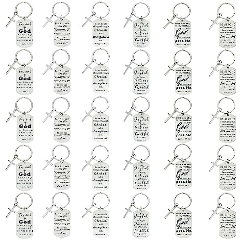 kilofly Christian Inspirational Bible Verse Keychain Gift Cross Charm - style: Faith-silver-30