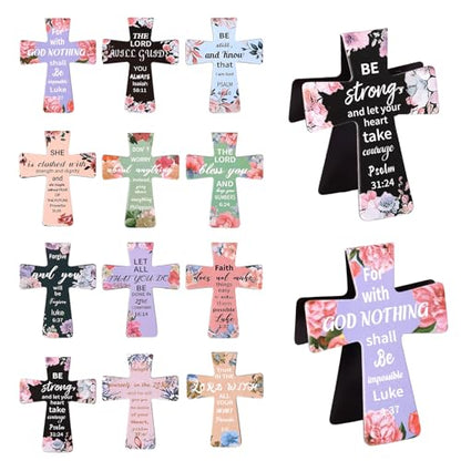 12pcs Magnetic Cross Bookmarks, Floral Design Magnet Christian Book Page Marks Clips with Bible Verse for Women Readers Teachers Students, Catholic Religious School Church Gifts