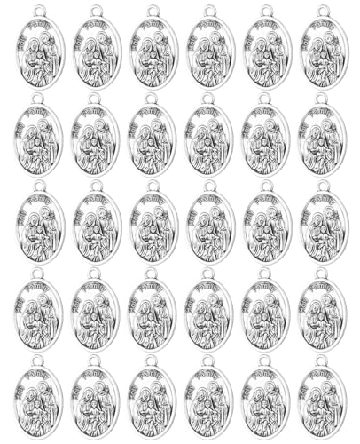 COTTVOTT Saint Therese of Lisieux/Saint Mother Teresa of Calcutta/Divine Mercy Jesus/Mater Dolorosa Patron Saint Medal Charm Pendant for DIY Rosary Necklace Bracelet Jewelry Making Part - color: 30pcs-Holy Family medal
