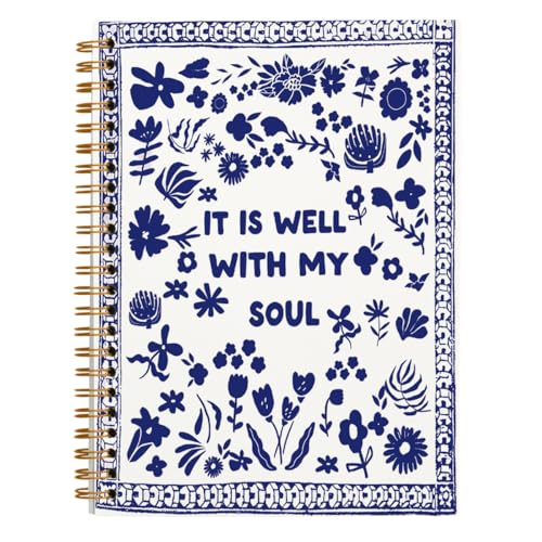 Christian Bible Spiral Notebook Journal Gift for Women Teen Girls - color: navy blue wildflower