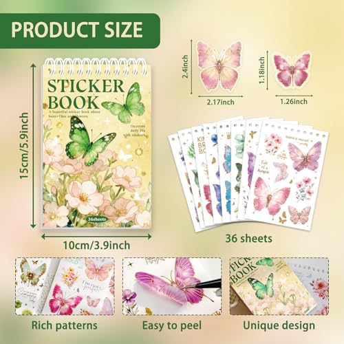 Butterfly Sticker Book 36 Sheets 300+ Pcs Aesthetics Stickers - style: Butterfly
