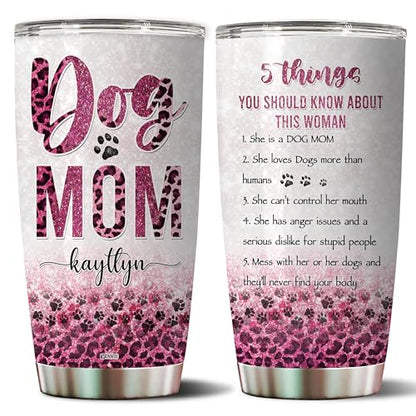Personalized Dog Mom Tumbler Gifts for Women Travel Coffee Mug Gift for Daughter Girls Sister Dog Lovers Pet Owners Insulated Stainless Steel Cup 20oz With Lid - color: DOG MOM