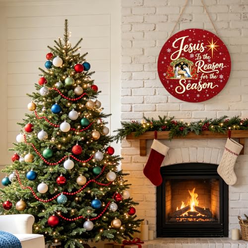 Harooni Religious Christmas wreath for front door 12x12 inch - color: Jesus Christmas