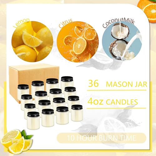 ACITHGL 36 Pcs 4oz Mini Mason Jar Candles Small Scented Candles Bulk Aromatherapy Ideal Souvenir Favors for Wedding Birthday Party (Lemon, Citrus, Coconut Milk, Black) - color: Black, style: Lemon, Citrus, Coconut Milk