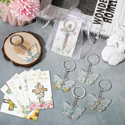 Jetec 60 Pcs Christian Keychain & Bookmark - Religious Bible Verse Gift Set with Bag for Christmas Party Favors Donation - style: Butterfly, Flowers