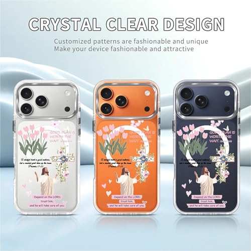 for iPhone 17 Pro/iPhone 18 Pro Case [Compatible with Magsafe],Girls Women Clear Magnetic Case Silicone Shockproof Protective Cover with Pattern Bible Jesus Flowers - color: Bible Jesus Flowers, size: iPhone 17 Pro/iPhone 18 Pro