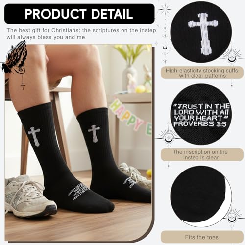 Unisex Cross Socks,Gifts for Christian On Easter and Christmas - color: Proverbs 3:5 - Black