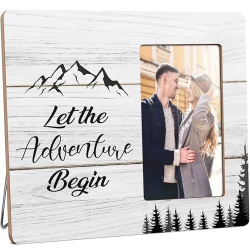Engagement Picture Frame Gifts for Couples, Let The Adventure Begin Gift Wooden Picture Frames, 4x6 inch Photo - color: Green