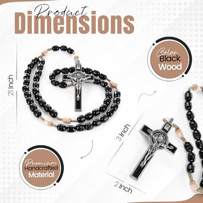 SANCTUM VERITAS Catholic Rosary Necklace | Large Italian Prayer Beads Gift - style: Black Wood