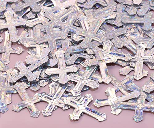 ONLYKXY 520Pcs Cross Table Confetti Decor Glitter Table Confetti Cross Decoration for Birthday Wedding Foil Theme Thanks Giving Party Valentine's Day Scatter Bless Confetti(Silvery）
