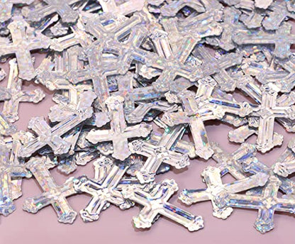 ONLYKXY 520Pcs Cross Table Confetti Decor Glitter Table Confetti Cross Decoration for Birthday Wedding Foil Theme Thanks Giving Party Valentine's Day Scatter Bless Confetti(Silvery）