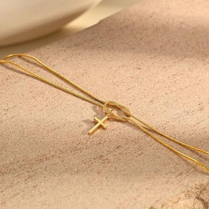 14K Gold Plated Cross Knot Bracelet for Women - color: Gold Cross&Kont Chain