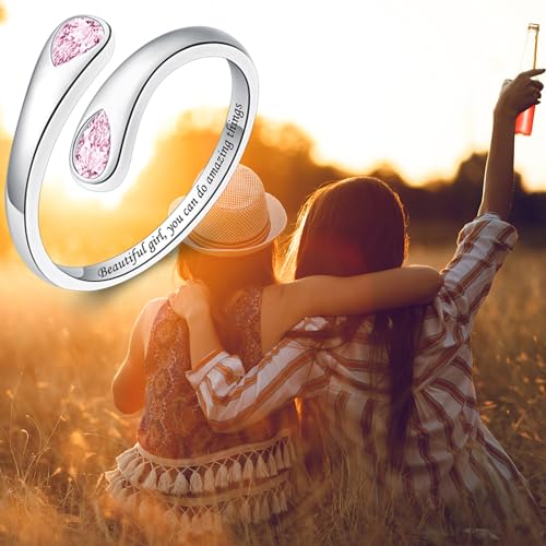 Jinlou Thumb Rings for Women - 925 Sterling Silver Birthstone Open Teardrop Encouragement Adjustable Ring Women Gifts for Teens Mom Birthday Mother's Day St Patricks Day - color: July, style: Beautiful you can do amazing things