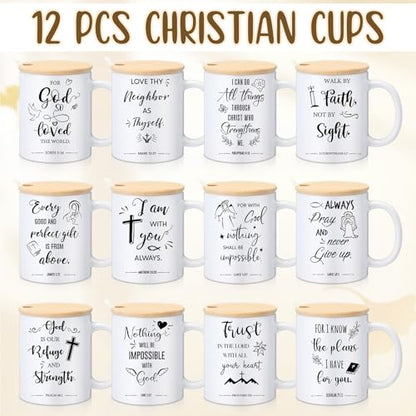 Didaey 12 Sets Christian Mugs Gifts Bible Verses Ceramic Cups, Religious - style: Religious