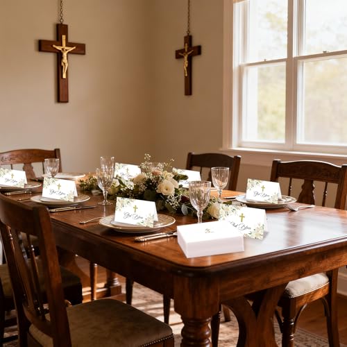 48 Pack Baptism Thank You Cards with Envelopes, Watercolor Floral Cross Christian Thank You Cards for Wedding Communion Baby Shower - style: 48 Pcs - Golden Cross